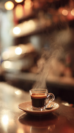 Cup of coffee on the table in a cafe with bokehの写真素材