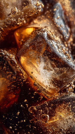 Cola with ice cubes on dark background. Close-up image.の写真素材