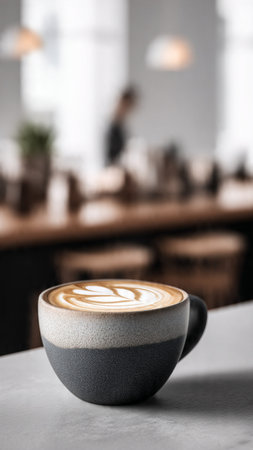 Cup of coffee latte art on table in coffee shop.の写真素材