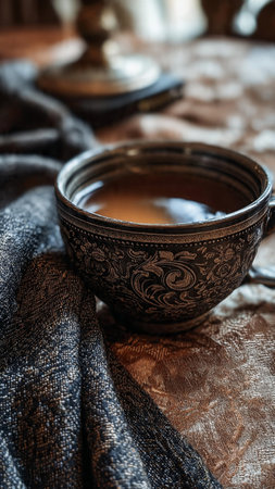 Cup of black tea on a wooden background. Selective focus.の写真素材