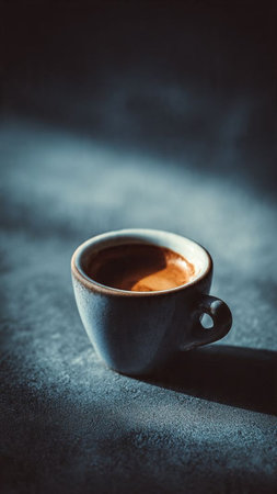 Cup of coffee on dark background with copy space, selective focusの写真素材