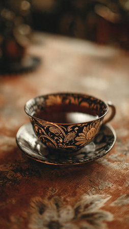 Cup of tea on a table in a restaurant. Selective focusの写真素材