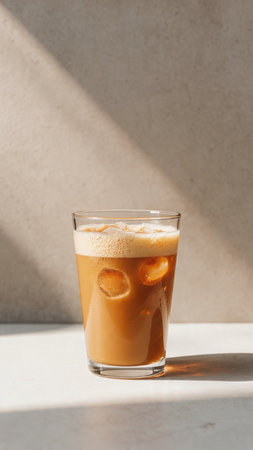Iced coffee in a glass on a white background with shadow.の写真素材