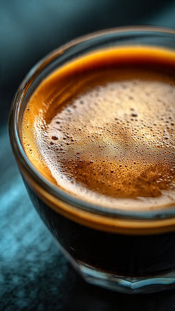 Coffee in a glass cup on a dark background close upの写真素材