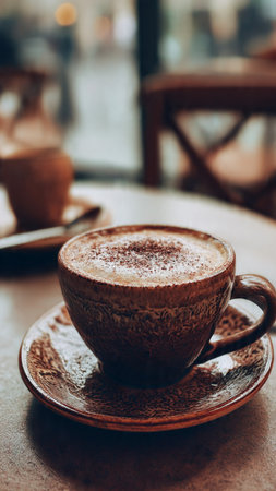 Cup of coffee on the table in cafe. Selective focus.の写真素材