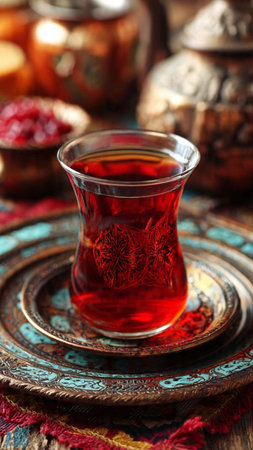 Tea in a glass on an old background. tinting. selective focusの写真素材