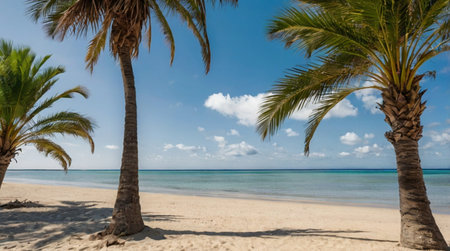 Palm trees on a tropical beach in Cayo Largo, Cubaの写真素材