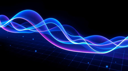 abstract blue wave lines on a black background, 3d illustration