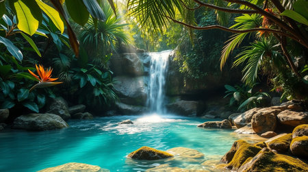 Beautiful waterfall in the tropical garden. Waterfall in the jungle.の写真素材