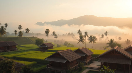 Paddy rice terraces in the morningの写真素材