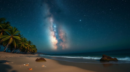 Milky Way over the beach in Sri Lanka. Long exposure.の写真素材