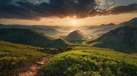 Sunset in the mountains. Beautiful summer landscape in the mountains.