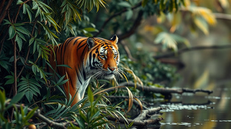 Tiger in the jungle. Tiger in natural habitat. Wildlife scene from nature.の写真素材