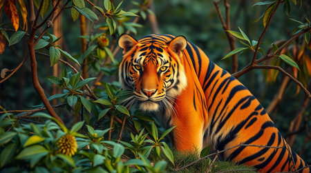 Close up of a tiger in the jungle, Sumatra, Indonesiaの写真素材