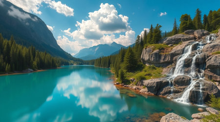 Panoramic view of turquoise mountain lake in Yoho National Park, Canadaの写真素材
