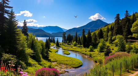 Beautiful view of the lake and mountains in the background. Summer landscape.の写真素材