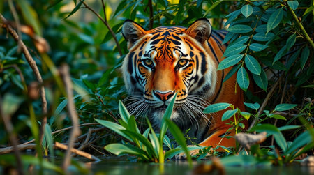 Sumatran Tiger in the natural habitat. Wildlife scene from nature.の写真素材