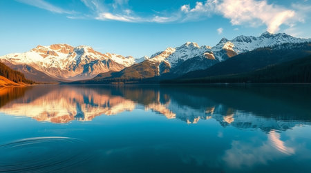 Mountains reflected in Lake Louise, Banff National Park, Canadaの写真素材