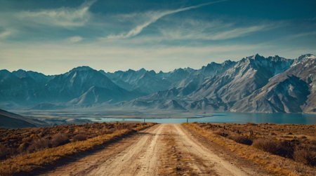 Beautiful panoramic view of alps and roadの写真素材