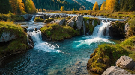 Panoramic view of a small waterfall.の写真素材
