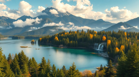 Beautiful autumn alpine lake in the mountains. Beautiful nature background.の写真素材
