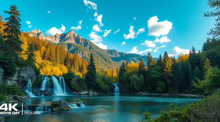 Beautiful autumn landscape with mountain river and waterfall in the mountains.の写真素材