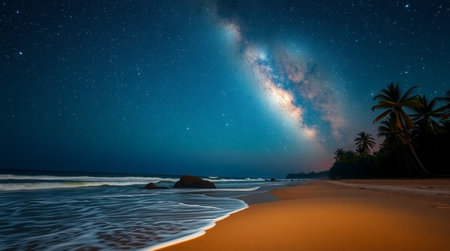 Milky Way over a beach in Sri Lanka. Long exposure.の写真素材