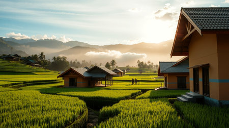 Rice farm in the morning.