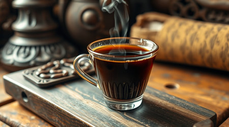 Coffee in a cup on an old background. tinting. selective focusの写真素材