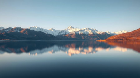 Beautiful landscape of New Zealand alps reflected in the lake.の写真素材