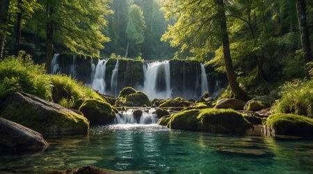 Beautiful waterfall in deep forest. Waterfall in deep forest.