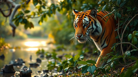 Tiger in the forest. Tiger in natural habitat. Wildlife scene from nature.の写真素材