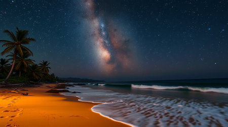 Milky Way over the beach. Long exposure photograph with long exposure.の写真素材