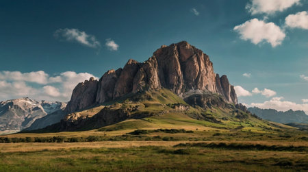 Panoramic view of the Sassolungo peak in Italyの写真素材