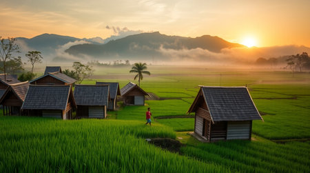 Rice farm in the morning.
