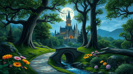 Castle in the forest. Fairytale scene. Vector illustration.の写真素材