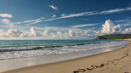 Beautiful seascape with blue sky and clouds. Panoramic view.の写真素材