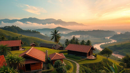 Rice terraces in the morning.の写真素材