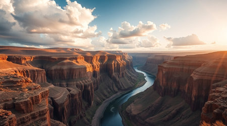 Panoramic view of the Colorado River at sunset, Arizona, USAの写真素材