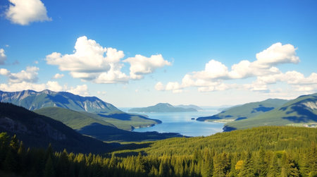 Mountains and lake in Alaska, United States. Beautiful summer landscape.の写真素材