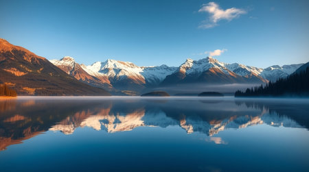 Mountains reflected in a lakeの写真素材