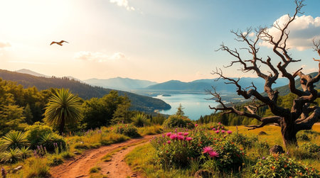 Beautiful summer landscape in the mountains. Lake Baikal, Russiaの写真素材