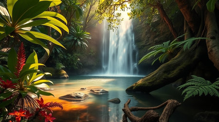 Tropical waterfall in the jungle.の写真素材