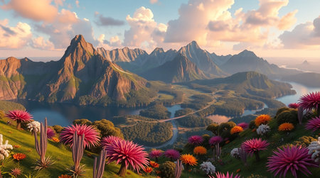 Mountain and lake. 3D illustration.の写真素材