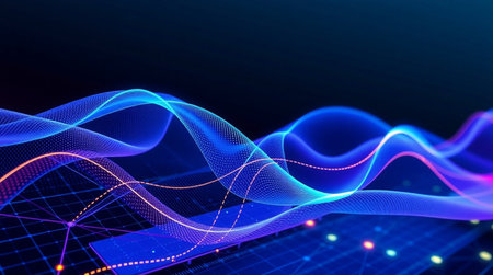 3d illustration of abstract technology background with glowing lines and dots.