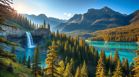 Beautiful mountain lake in the Canadian Rockies. Picturesque and gorgeous scene.の写真素材