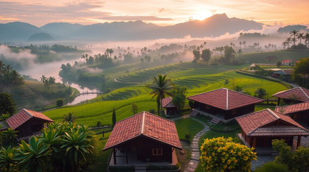 Beautiful rice terraces at sunrise.の写真素材