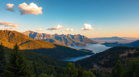 Mountains and lake at sunset in Canadian Rockies, Alberta, Canadaの写真素材