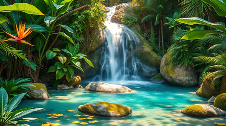Beautiful waterfall in tropical forest. Tropical waterfall in the jungle.の写真素材