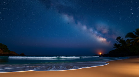 Milky way over the beach at night. Long exposure image.の写真素材